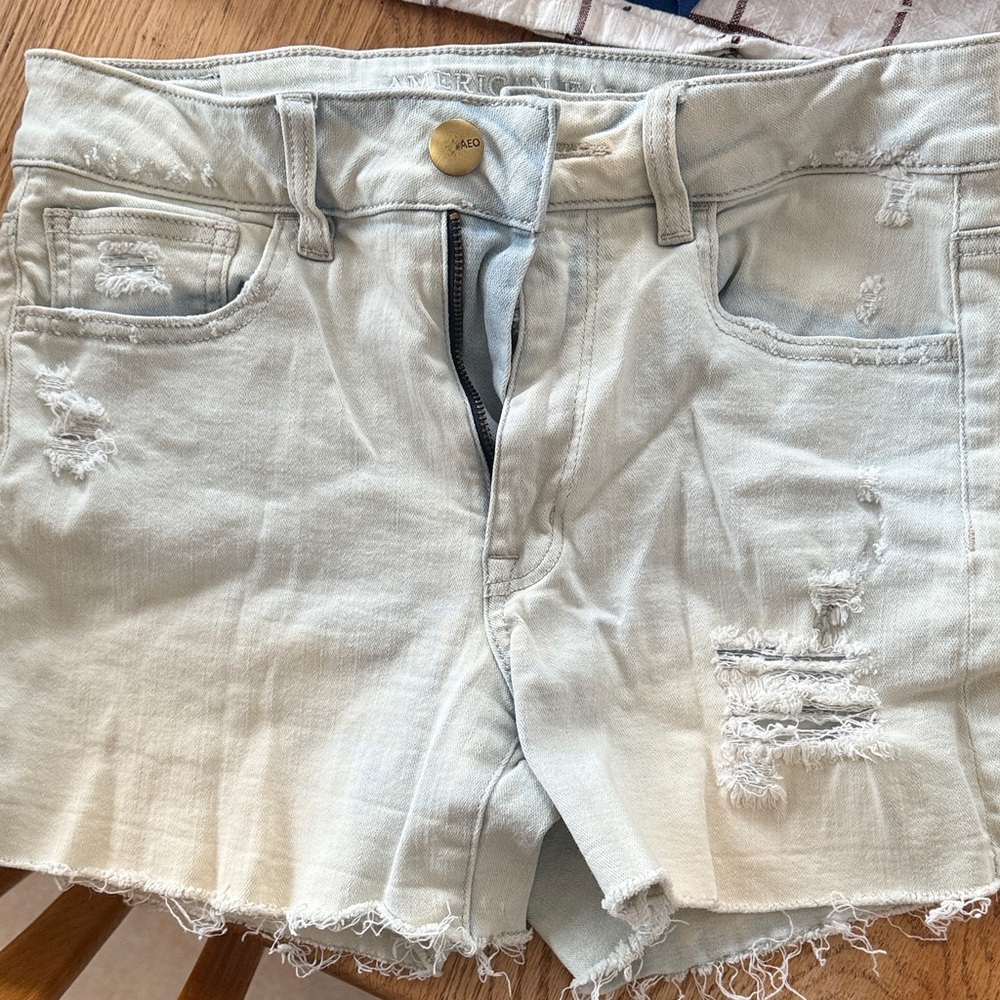 American Eagle Outfitters Light Blue Distressed Jean Shorts